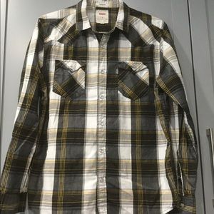 Levi's  Black White yellow Snap Plaid Shirt